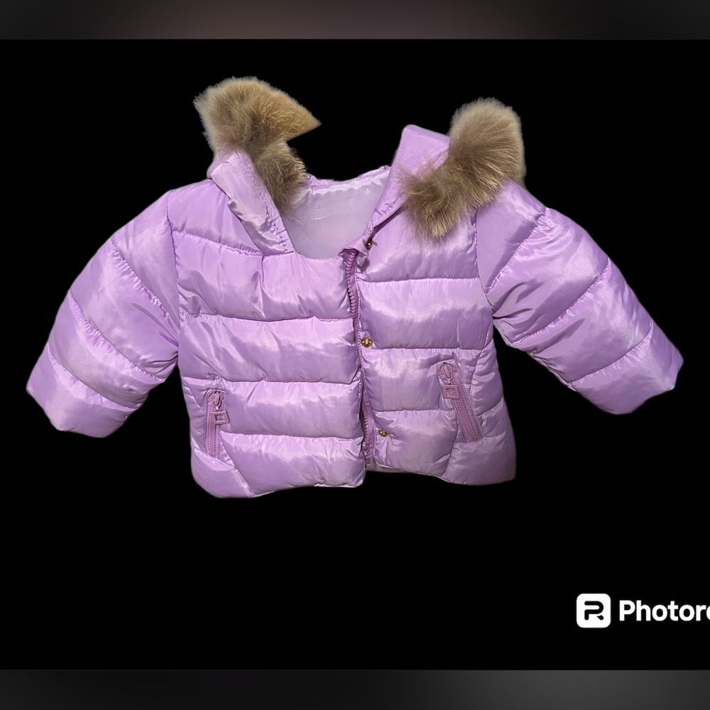 Cute Girls' Jacket with Wool Collar